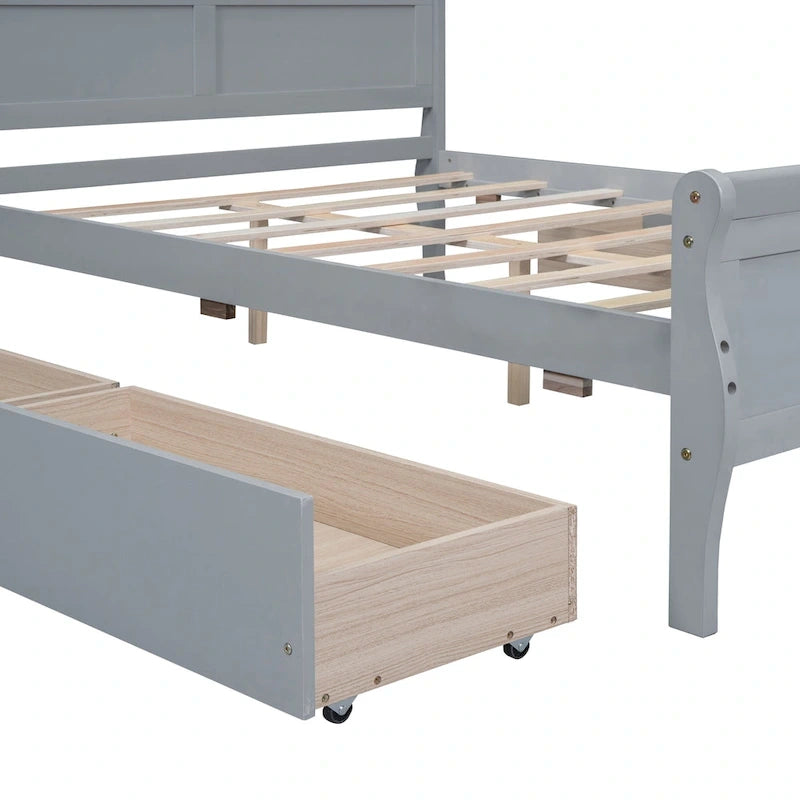 Lit plateforme en pin massif avec 4 tiroirs et design