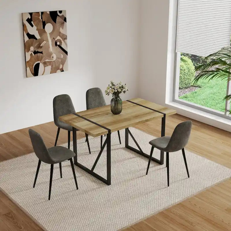 Lot de 4 chaises de salle à manger modernes avec revêtement en tissu lin et pieds en métal robustes - N/A