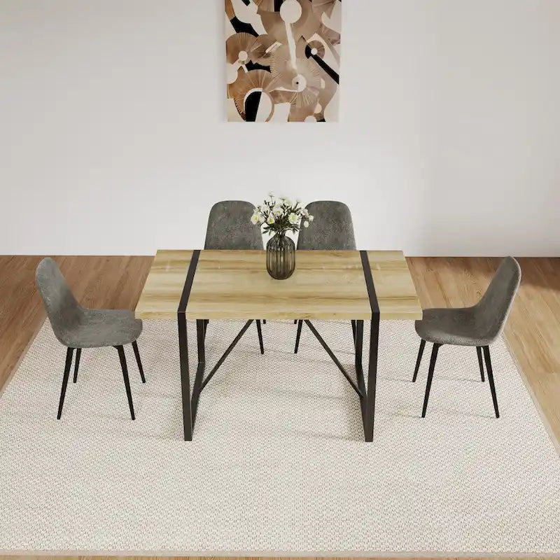 Lot de 4 chaises de salle à manger modernes avec revêtement en tissu lin et pieds en métal robustes - N/A