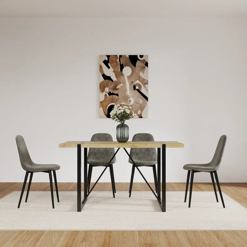 Lot de 4 chaises de salle à manger modernes avec revêtement en tissu lin et pieds en métal robustes - N/A
