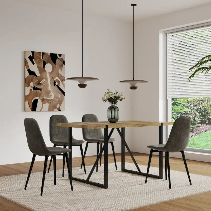 Lot de 4 chaises de salle à manger modernes avec revêtement en tissu lin et pieds en métal robustes - N/A