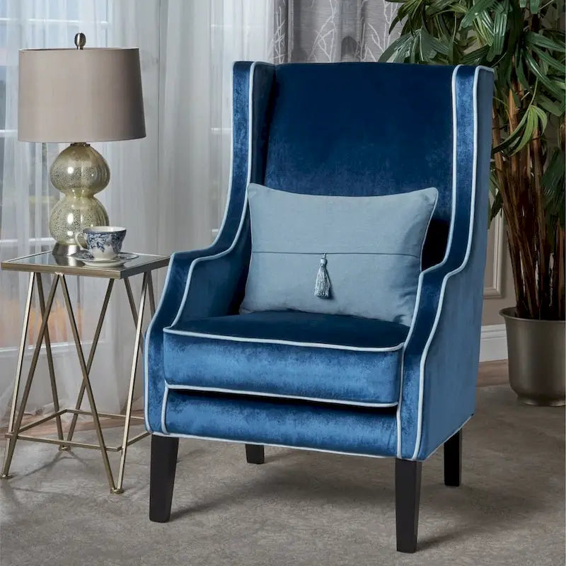 Fauteuil club traditionnel en velours bicolore