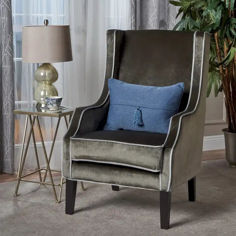 Fauteuil club traditionnel en velours bicolore