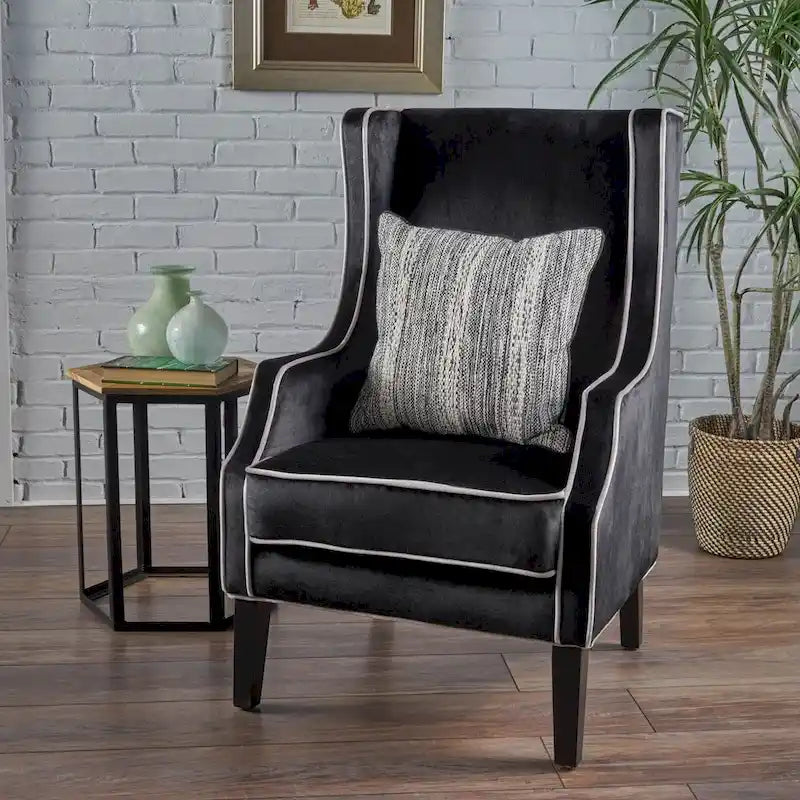 Fauteuil club traditionnel en velours bicolore