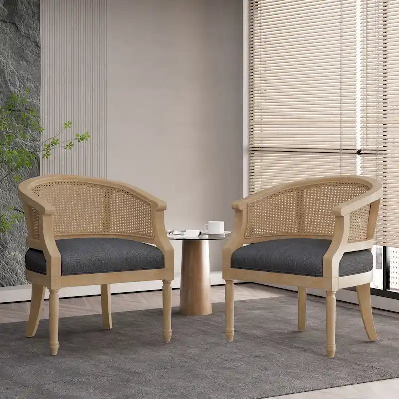 Chaises d'appoint en bois et en rotin Steinaker (lot de 2)