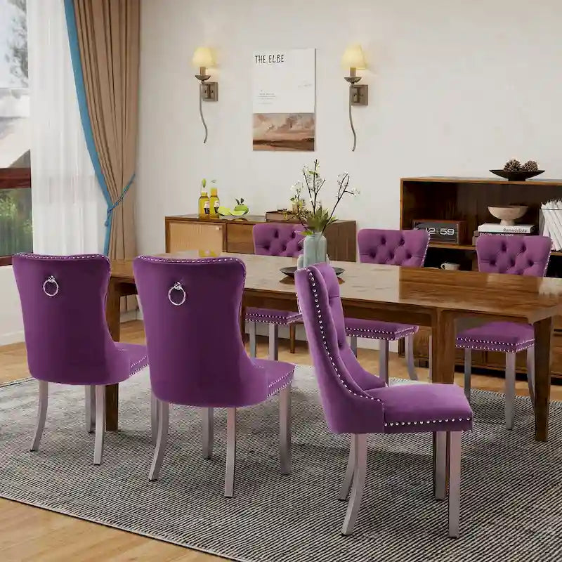 Lot de 2 chaises de salle à manger en velours, chaises de salle à manger capitonnées avec dossier boutonné, garniture cloutée, chaises d'appoint rembourrées pour la cuisine