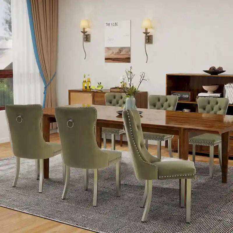 Lot de 2 chaises de salle à manger en velours, chaises de salle à manger capitonnées avec dossier boutonné, garniture cloutée, chaises d'appoint rembourrées pour la cuisine