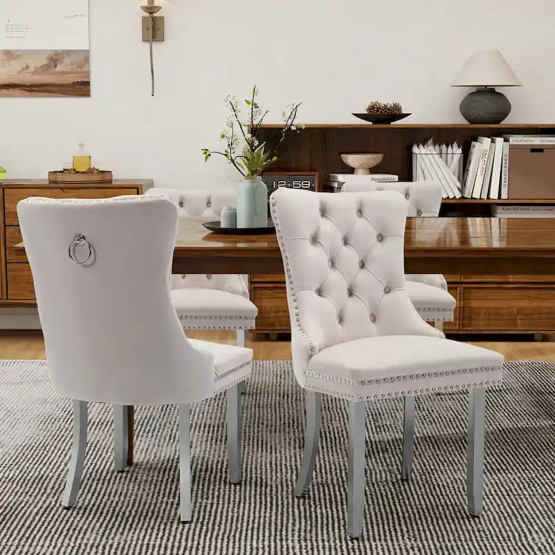 Lot de 2 chaises de salle à manger en velours, chaises de salle à manger capitonnées avec dossier boutonné, garniture cloutée, chaises d'appoint rembourrées pour la cuisine