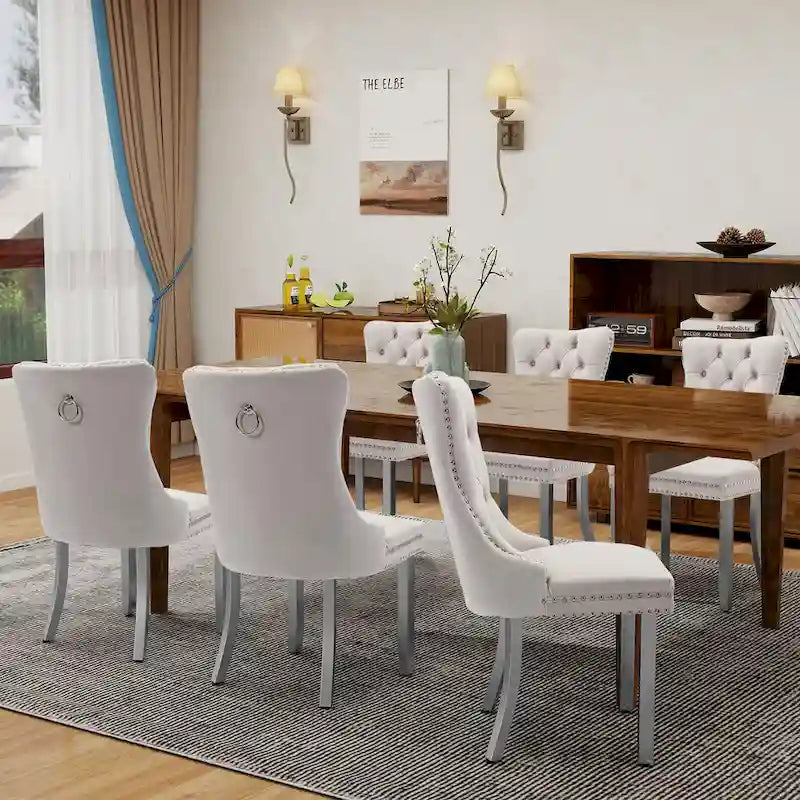 Lot de 2 chaises de salle à manger en velours, chaises de salle à manger capitonnées avec dossier boutonné, garniture cloutée, chaises d'appoint rembourrées pour la cuisine