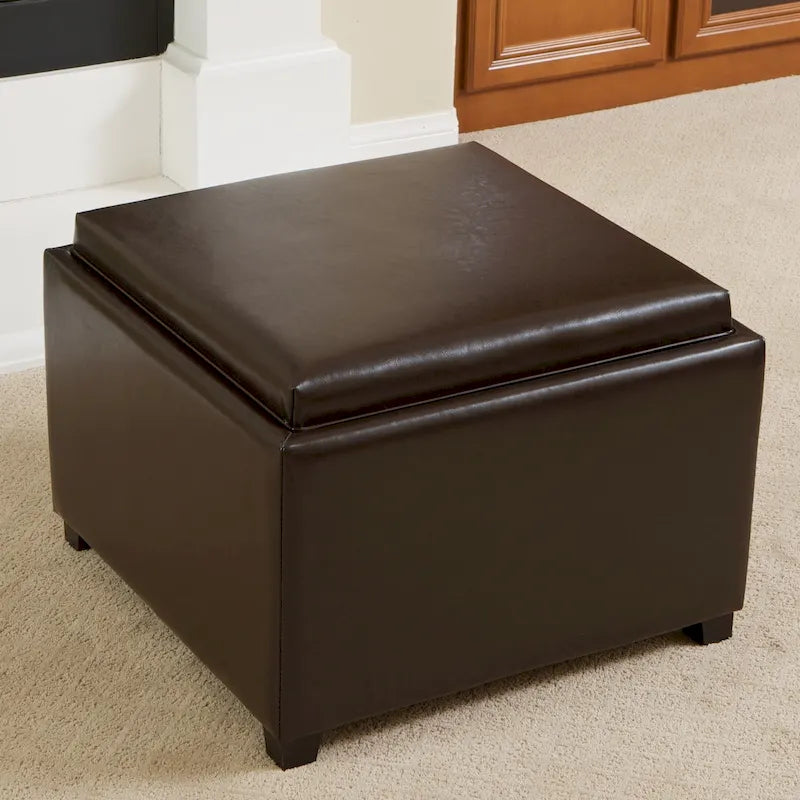 Pouf coffre en cuir reconstitué