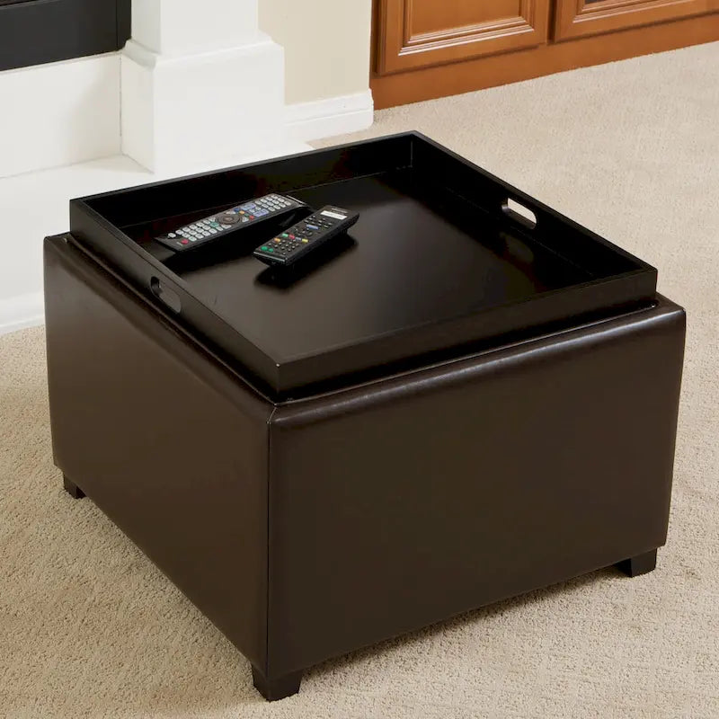 Pouf coffre en cuir reconstitué