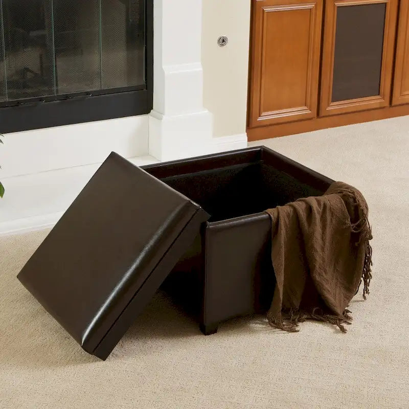 Pouf coffre en cuir reconstitué