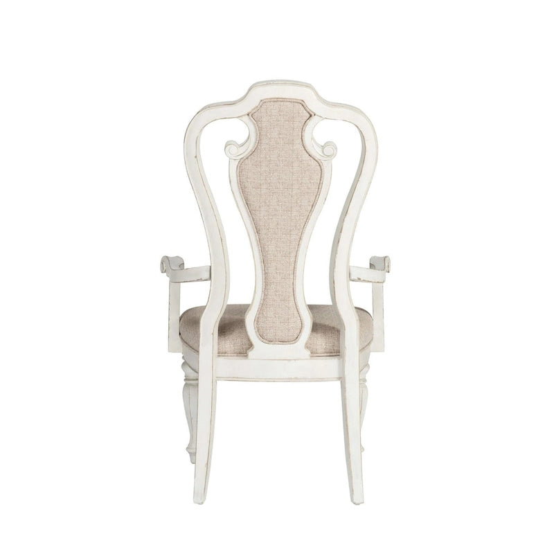 Chaises de salle à manger avec accoudoirs rembourrés à dossier ajouré Magnolia Manor, blanc antique, écorce vieillie (lot de 2)