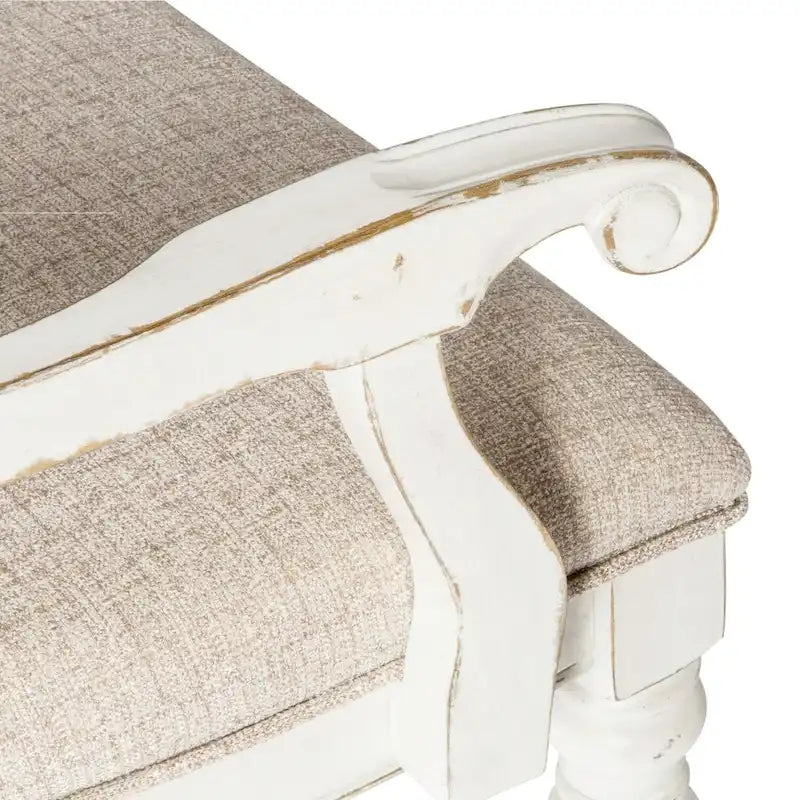 Chaises de salle à manger avec accoudoirs rembourrés à dossier ajouré Magnolia Manor, blanc antique, écorce vieillie (lot de 2)