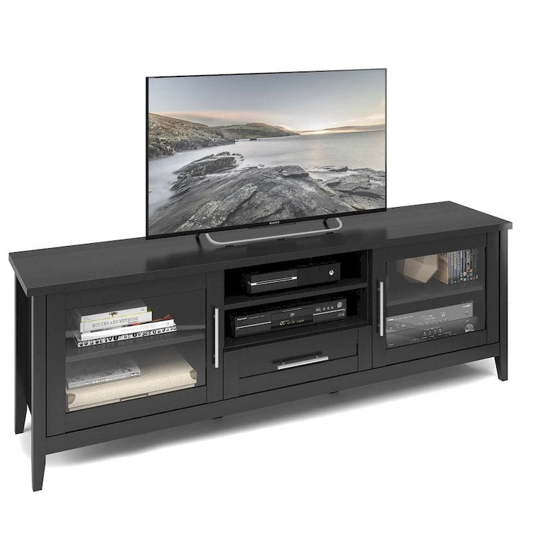 Meuble TV Jackson avec portes en verre, pour téléviseurs jusqu'à 85 pouces