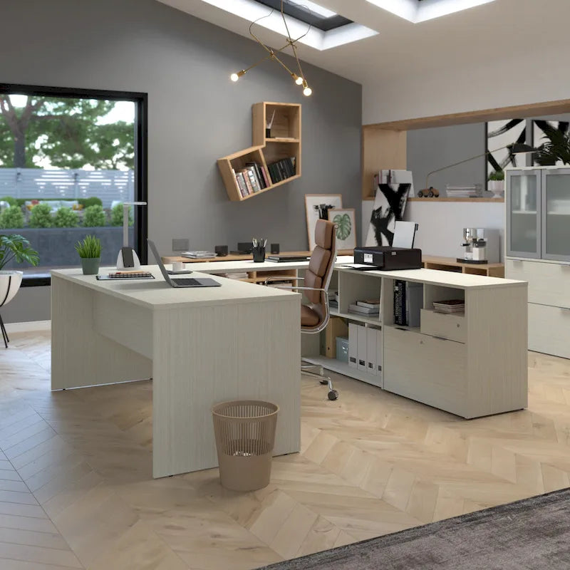 Bureau en U avec deux tiroirs