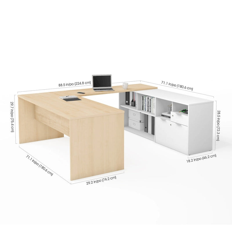 Bureau en U avec deux tiroirs