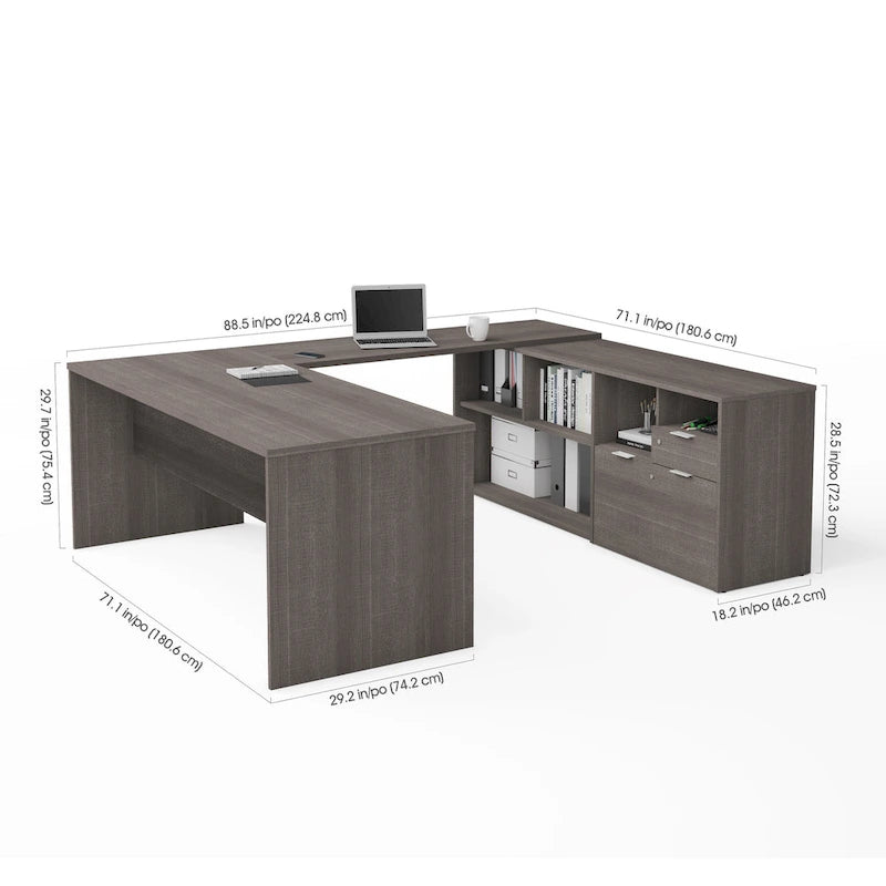 Bureau en U avec deux tiroirs