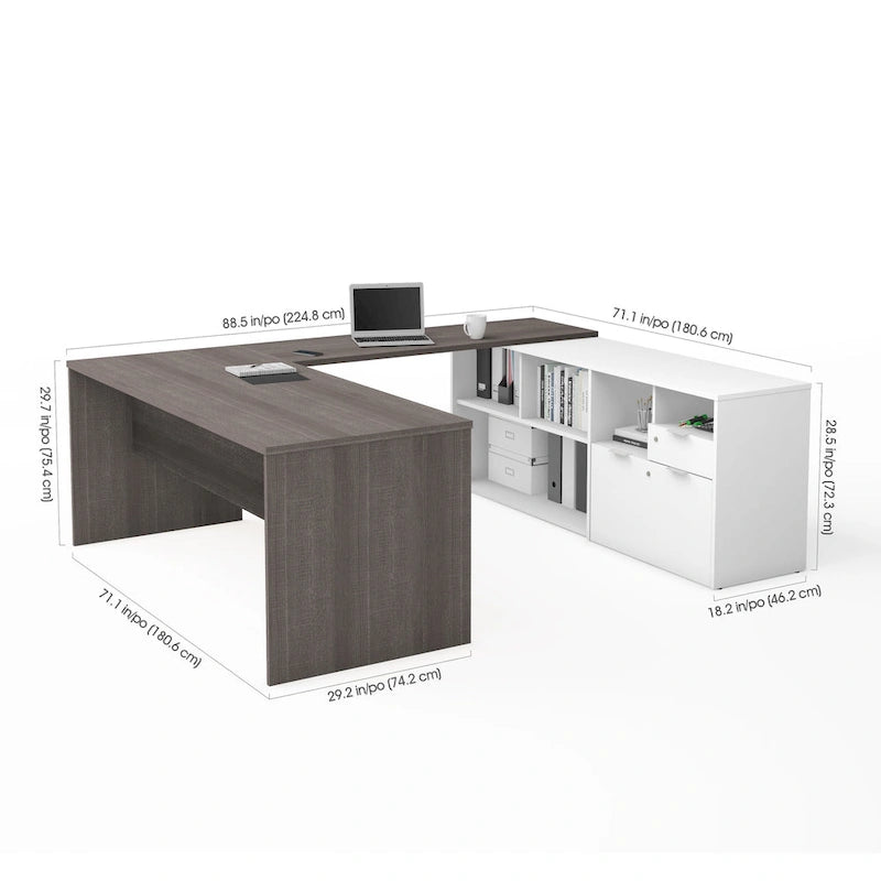 Bureau en U avec deux tiroirs