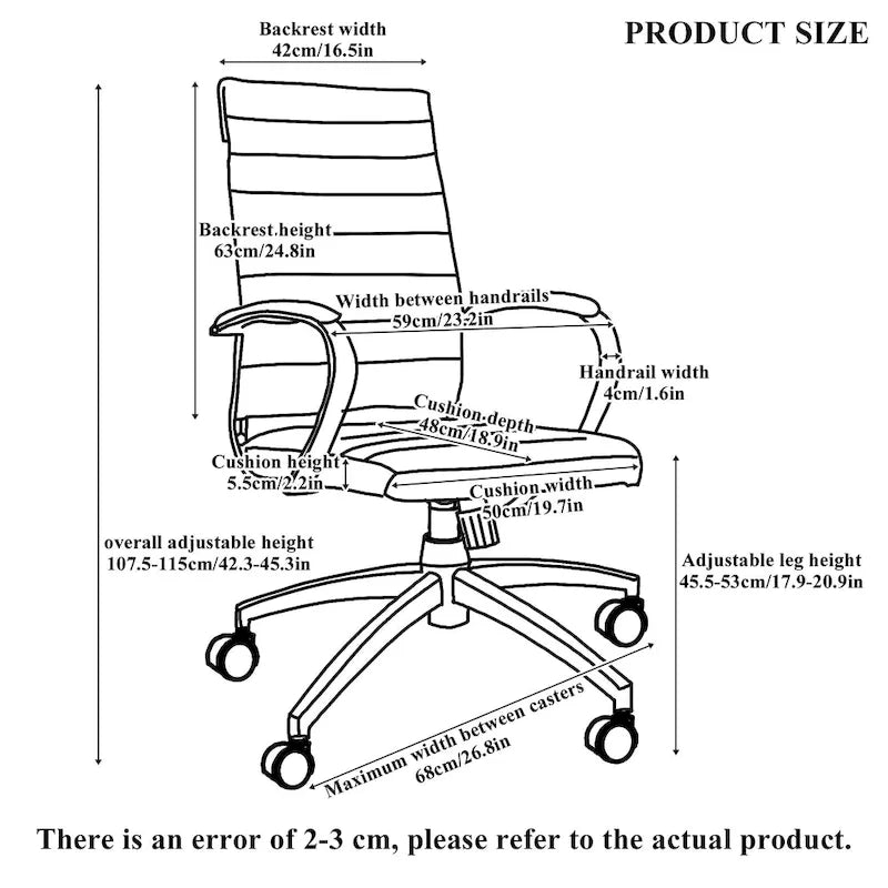 Chaise de bureau nervurée, réglable, pivotante, avec dossier haut
