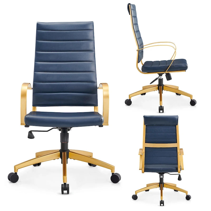 Chaise de bureau nervurée, réglable, pivotante, avec dossier haut