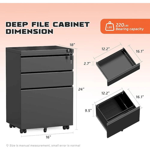 Meuble de classement mobile à 3 tiroirs, meuble de rangement verrouillable
