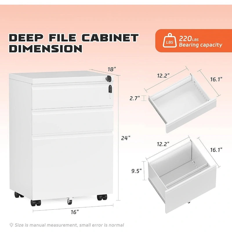Meuble de classement mobile à 3 tiroirs, meuble de rangement verrouillable