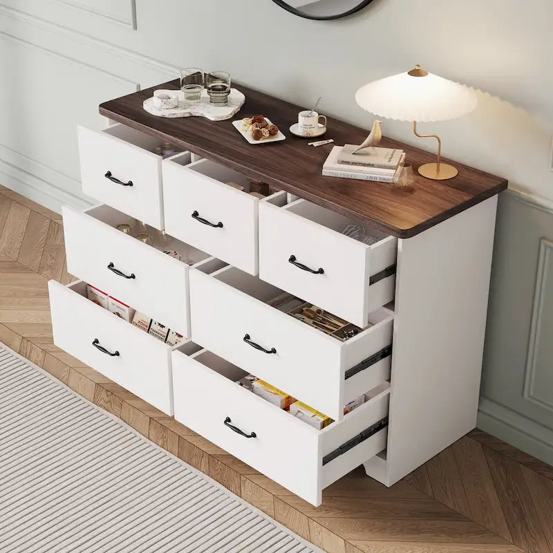 Commode moderne pour chambre à coucher, buffet double à 7 tiroirs