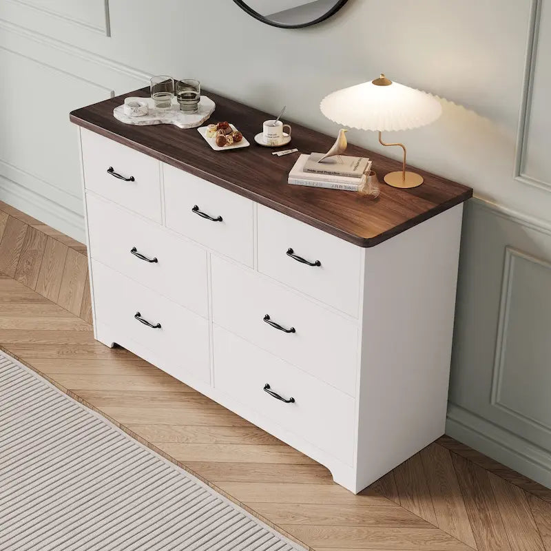 Commode moderne pour chambre à coucher, buffet double à 7 tiroirs