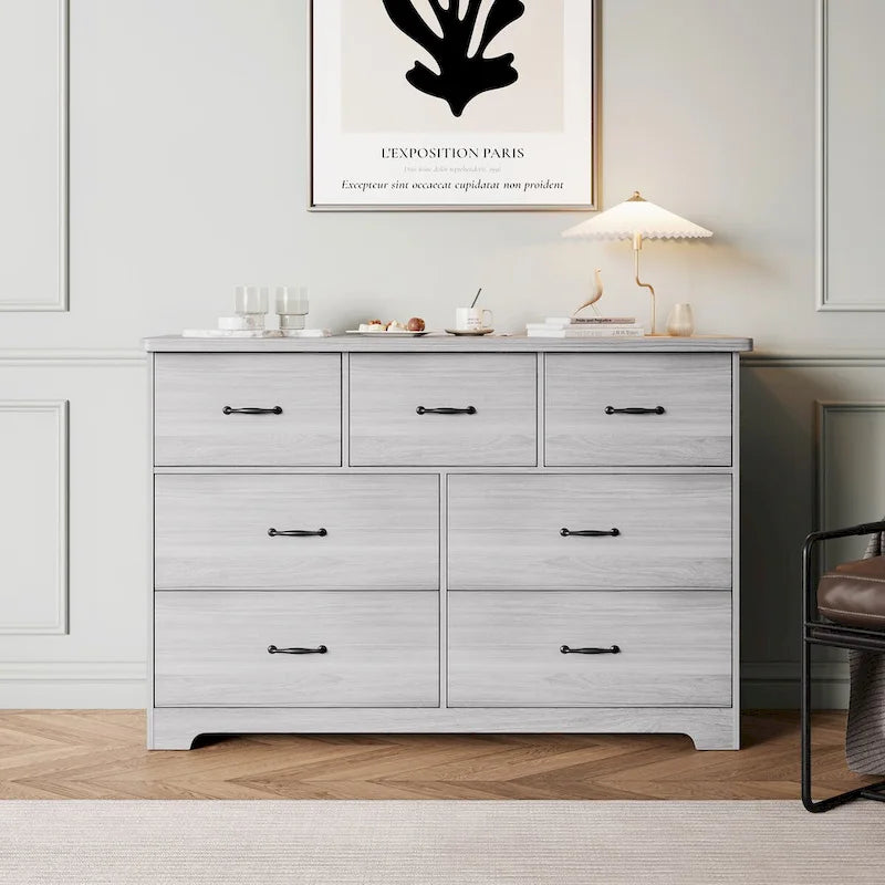 Commode moderne pour chambre à coucher, buffet double à 7 tiroirs