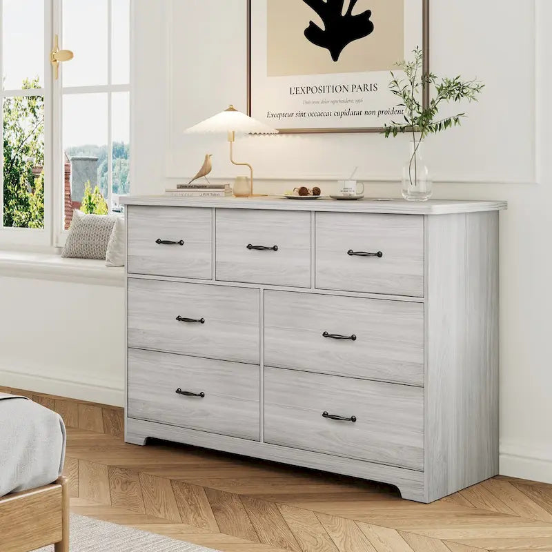 Commode moderne pour chambre à coucher, buffet double à 7 tiroirs
