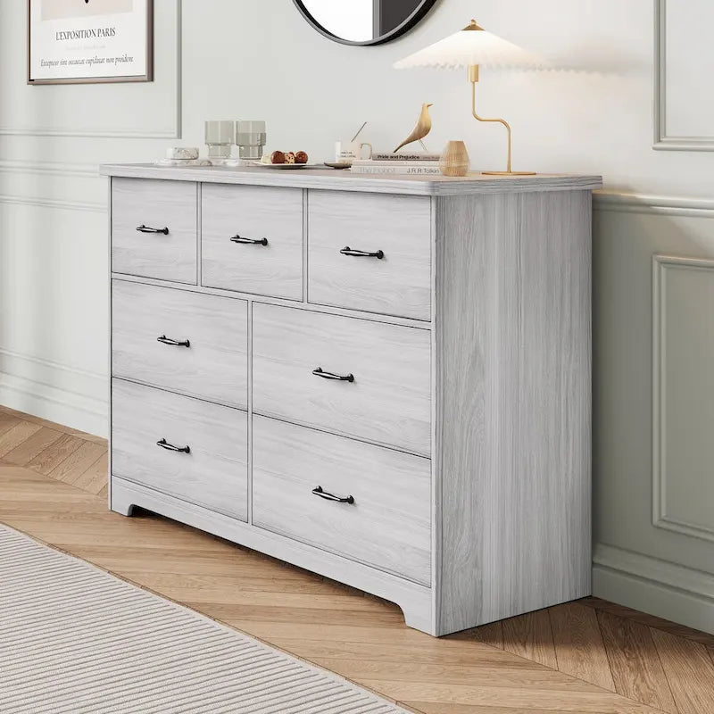 Commode moderne pour chambre à coucher, buffet double à 7 tiroirs