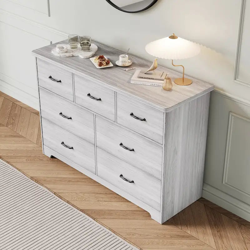 Commode moderne pour chambre à coucher, buffet double à 7 tiroirs