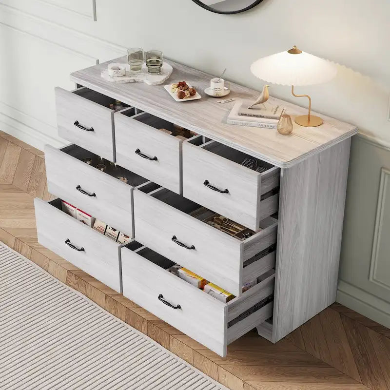 Commode moderne pour chambre à coucher, buffet double à 7 tiroirs