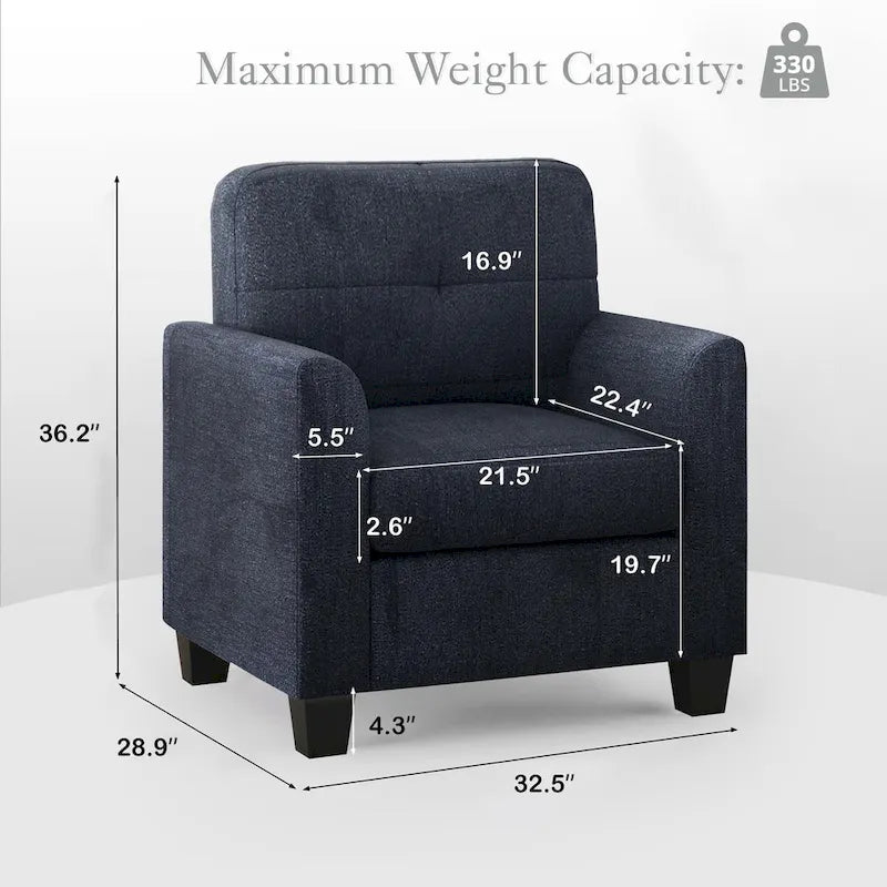 Fauteuil d'appoint rembourré de style Mid-Century avec accoudoirs - 32,5L x 28,9l x 36,2H po