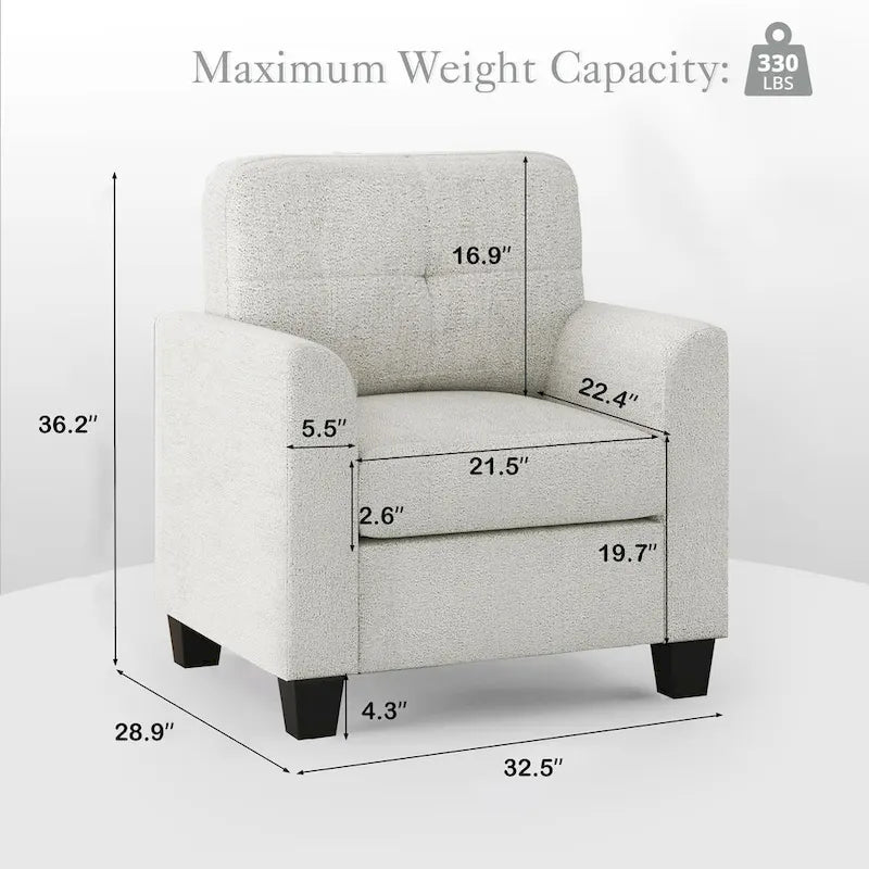 Fauteuil d'appoint rembourré de style Mid-Century avec accoudoirs - 32,5L x 28,9l x 36,2H po