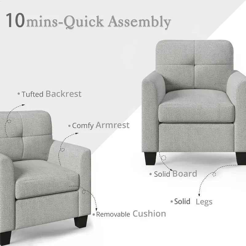 Fauteuil d'appoint rembourré de style Mid-Century avec accoudoirs - 32,5L x 28,9l x 36,2H po