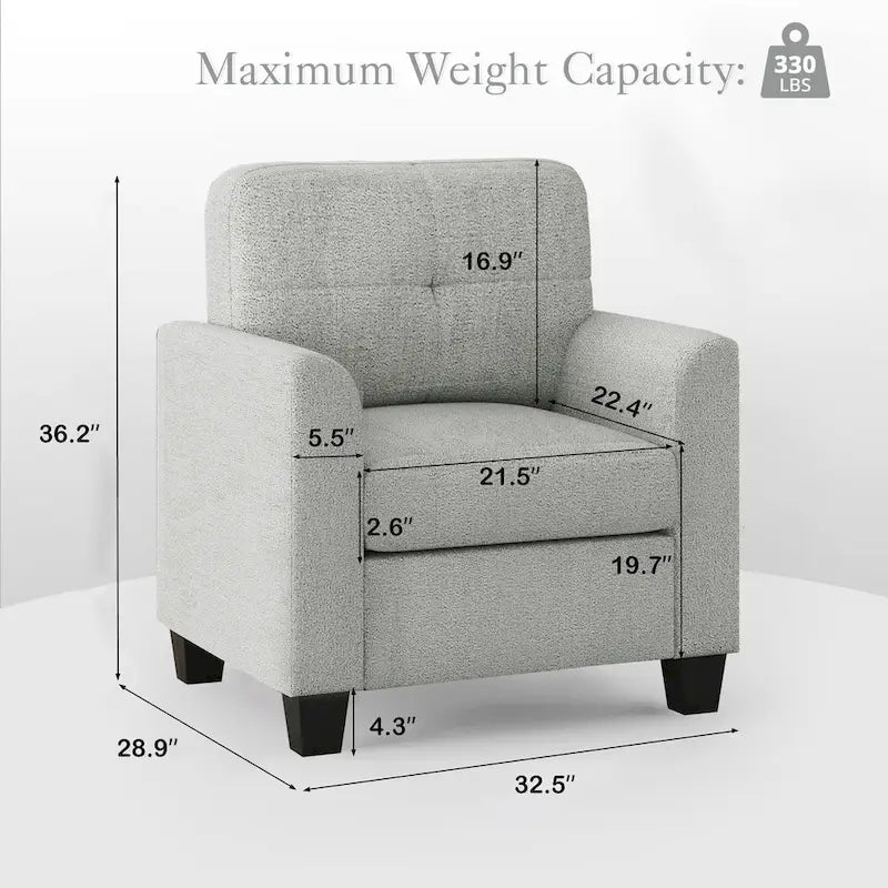 Fauteuil d'appoint rembourré de style Mid-Century avec accoudoirs - 32,5L x 28,9l x 36,2H po