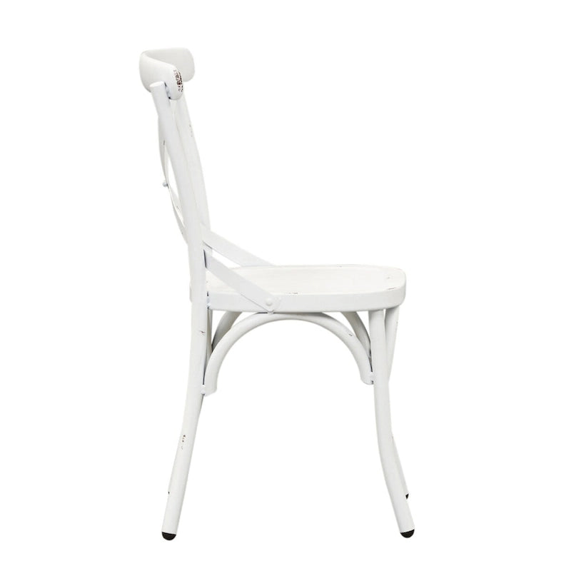 Chaise d'appoint en métal à dossier en X vieilli de la série Vintage - Blanc antique (Lot de 2)