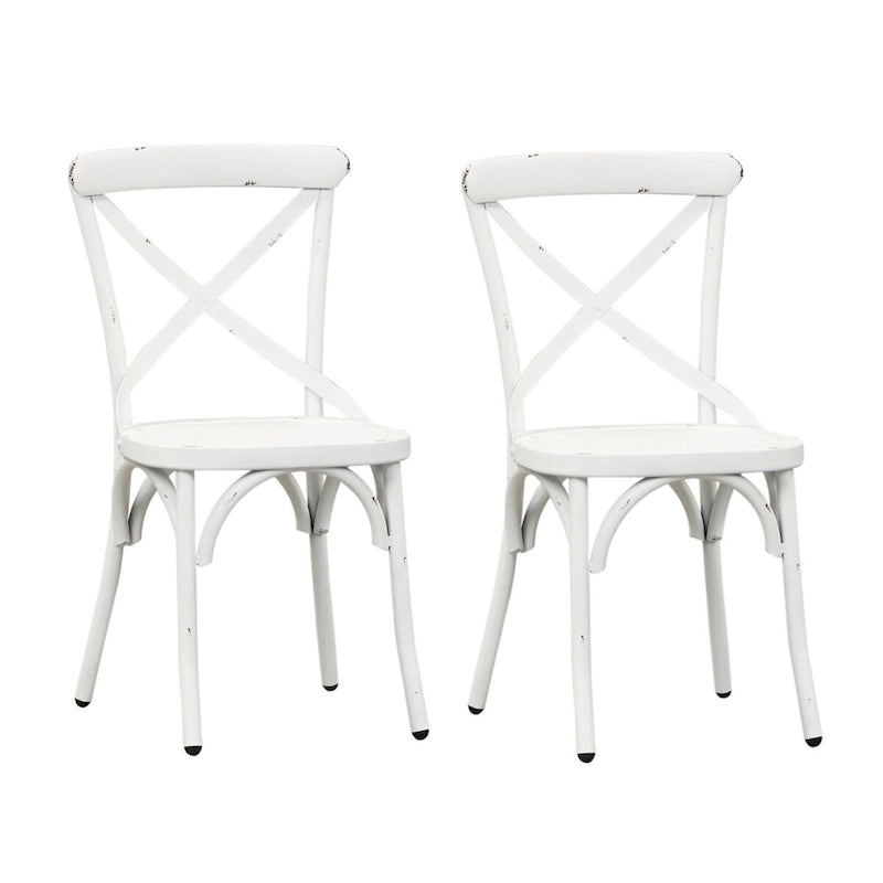 Chaise d'appoint en métal à dossier en X vieilli de la série Vintage - Blanc antique (Lot de 2)