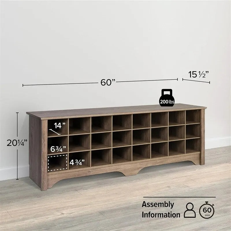Banc de rangement à chaussures 24 paires - 39,4P x 152,4L x 51,4H cm
