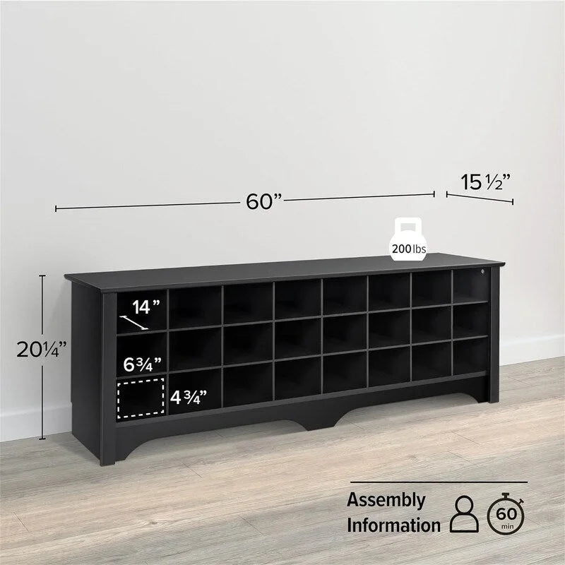 Banc de rangement à chaussures 24 paires - 39,4P x 152,4L x 51,4H cm
