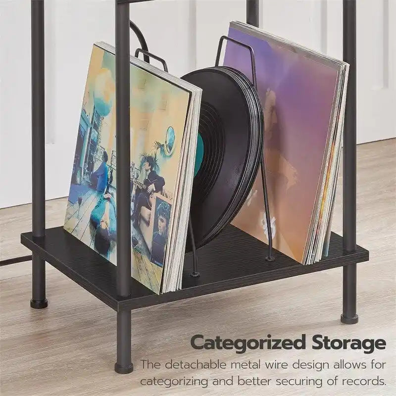 Meuble support tourne-disque 3 niveaux - 15,7L x 11,8P x 29,1H