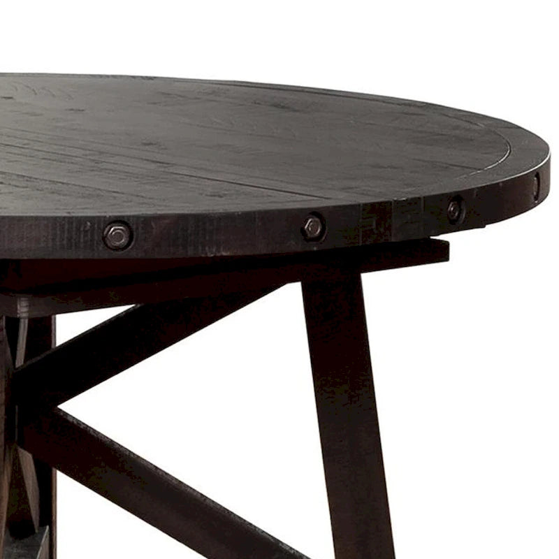 Table à manger ronde Liu de 54 à 72 pouces, bois d'acacia, extensible, marron foncé