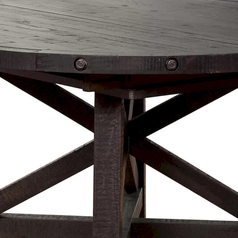 Table à manger ronde Liu de 54 à 72 pouces, bois d'acacia, extensible, marron foncé