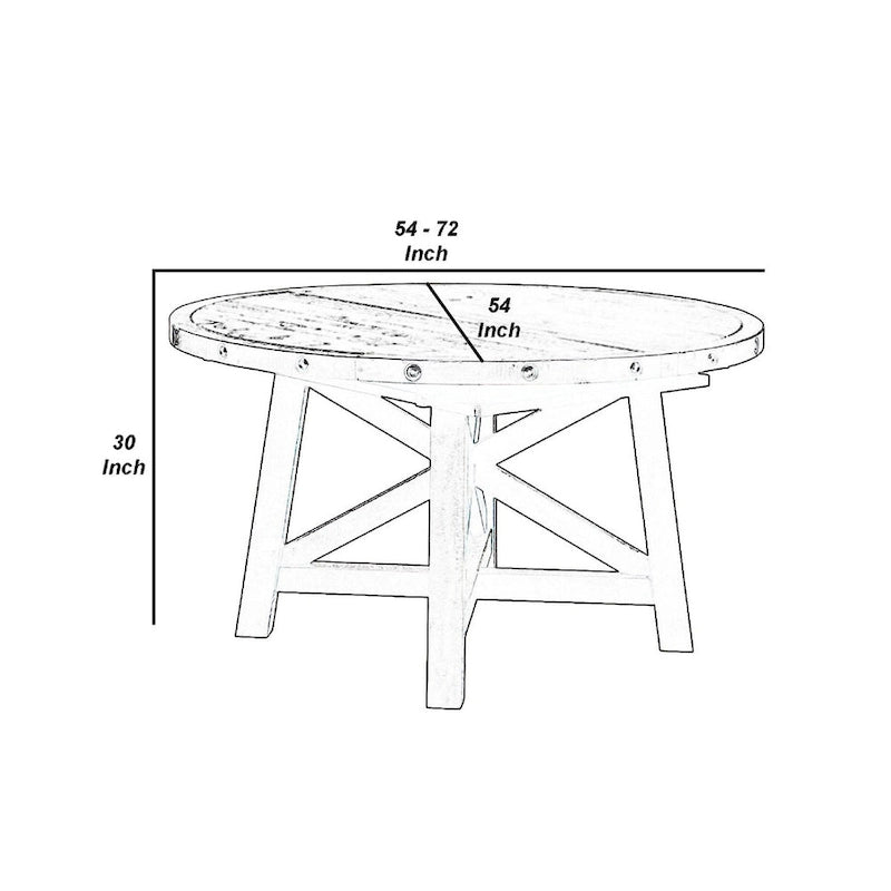 Table à manger ronde Liu de 54 à 72 pouces, bois d'acacia, extensible, marron foncé